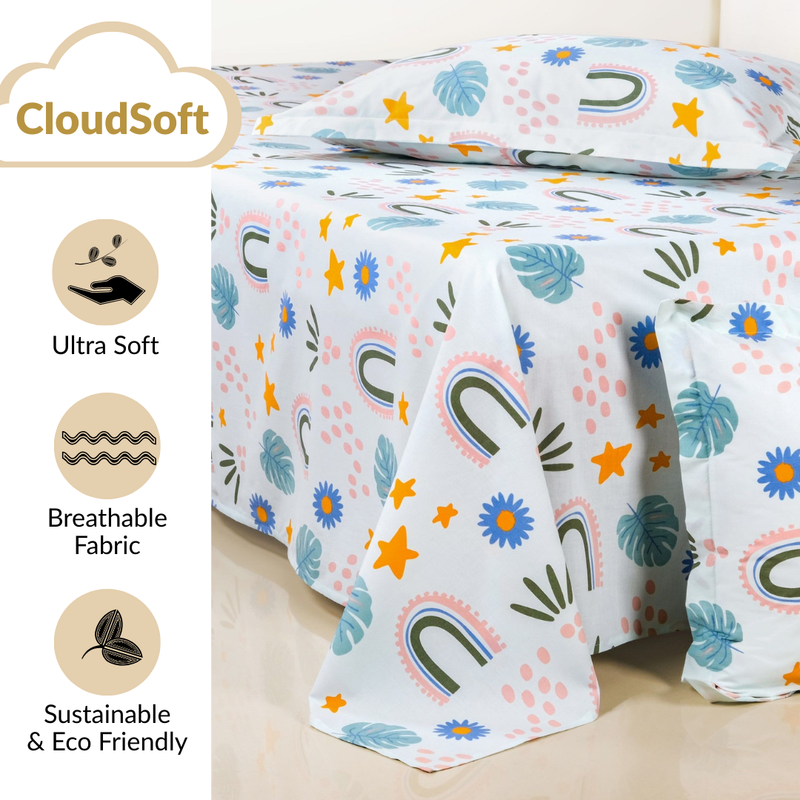 Rainbow Meadow Pure Cotton Queen Size Bedding Set 254x229cm