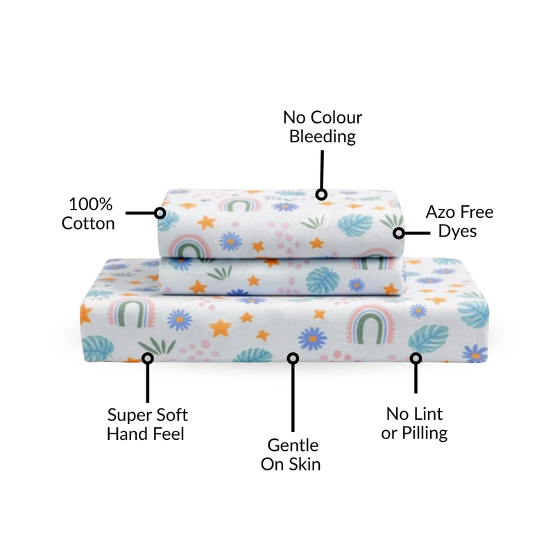 Rainbow Meadow Pure Cotton Queen Size Bedding Set 254x229cm