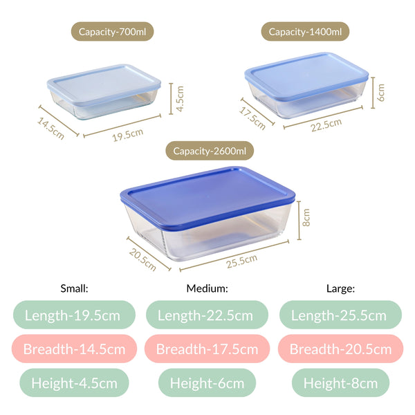 Set Of 3 Nested Design Glass Storage Containers Online - Premium Lunch ...