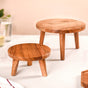 Wooden Stool Pedestal Serving Platter Set Of 2