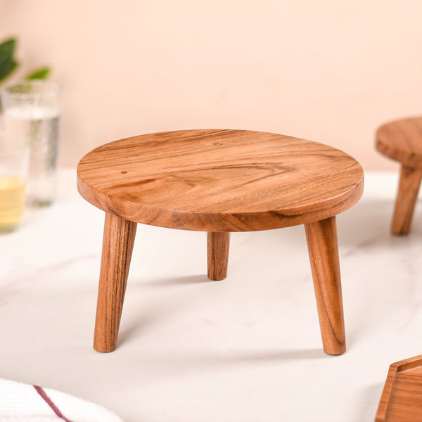 Wooden Stool Pedestal Serving Platter Set Of 2