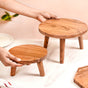 Wooden Stool Pedestal Serving Platter Set Of 2