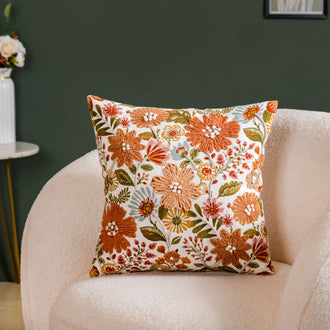 Floral Pop Aari Embroidered Cushion Cover For Living Room 16x16 Inch