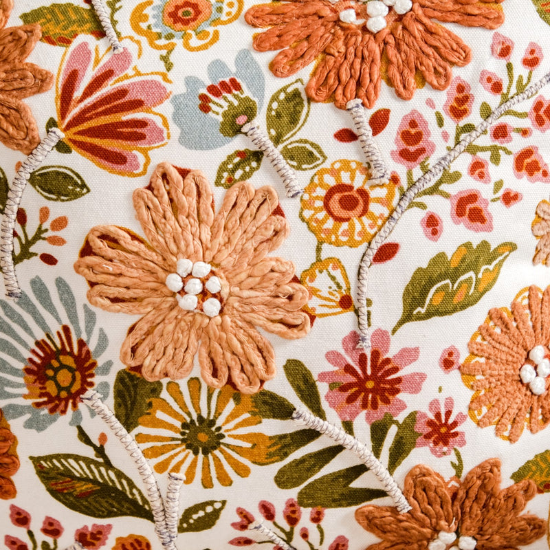 Floral Pop Aari Embroidered Cushion Cover For Living Room 16x16 Inch