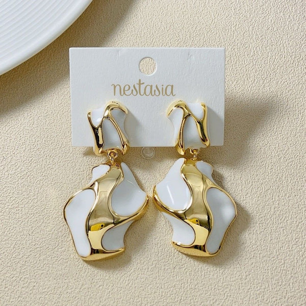 White And Gold Abstract Danglers