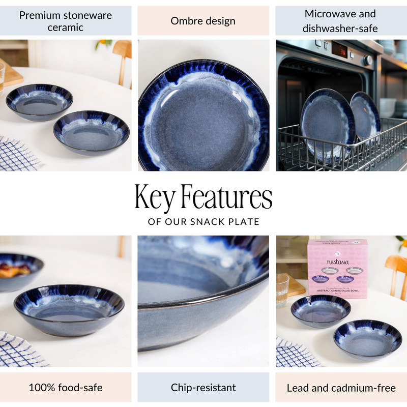 Abstract Ombre Blue Ceramic Salad Bowl Set Of 2 650ml