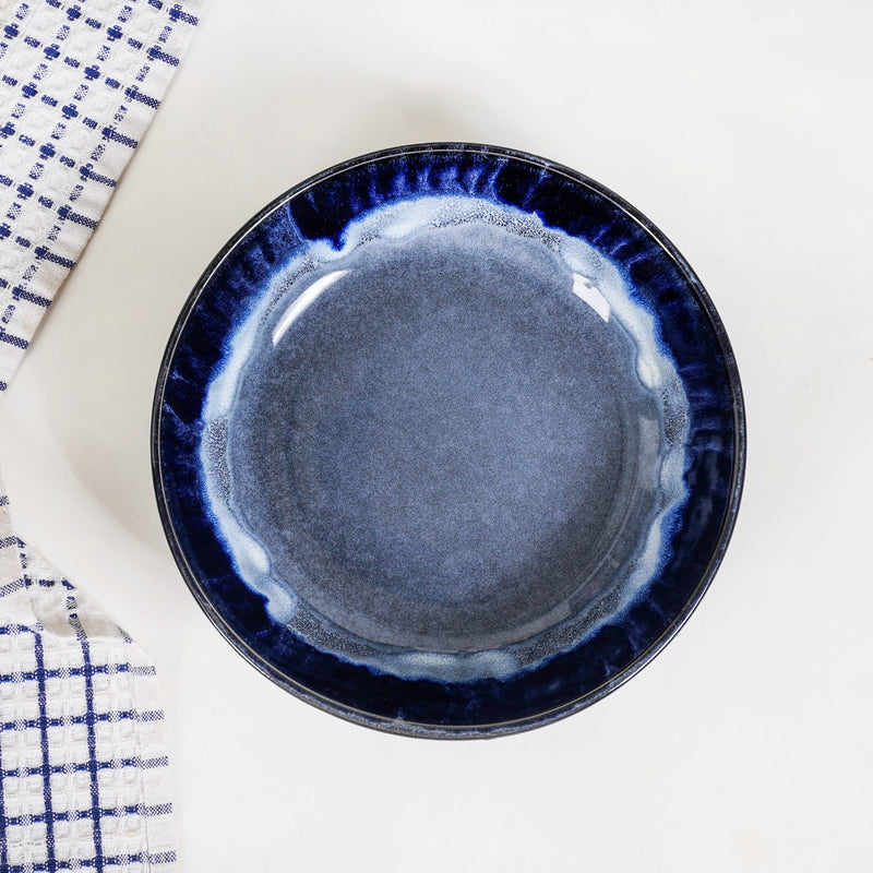 Abstract Ombre Blue Ceramic Salad Bowl Set Of 3 20cm