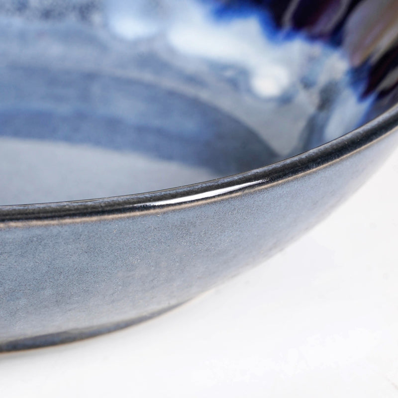 Abstract Ombre Blue Ceramic Salad Bowl Set Of 3 20cm