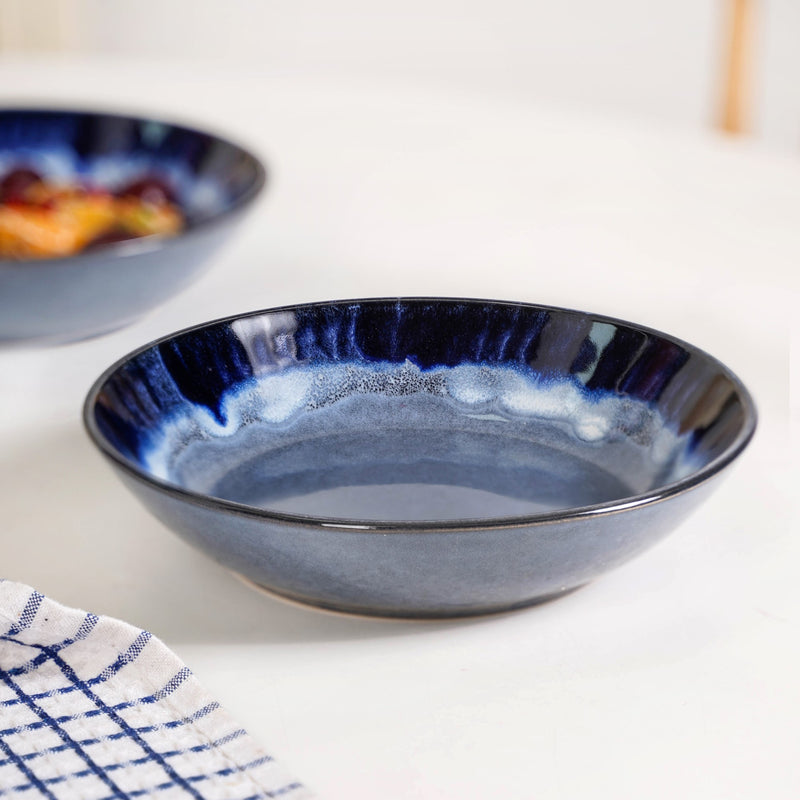 Abstract Ombre Blue Ceramic Salad Bowl Set Of 3 20cm