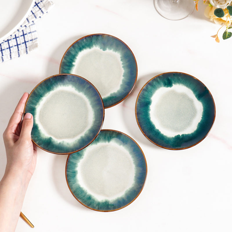 Abstract Ombre Green Ceramic Dessert Plate Set Of 4 15cm