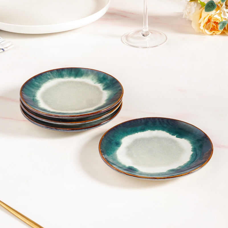 Abstract Ombre Green Ceramic Dessert Plate Set Of 4 15cm