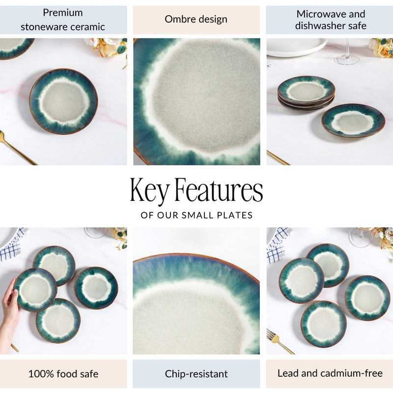 Abstract Ombre Green Ceramic Dessert Plate Set Of 4