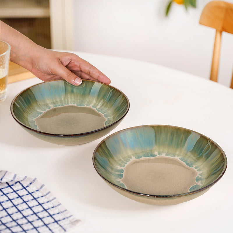 Abstract Ombre Green Ceramic Salad Bowl Set Of 2 20cm