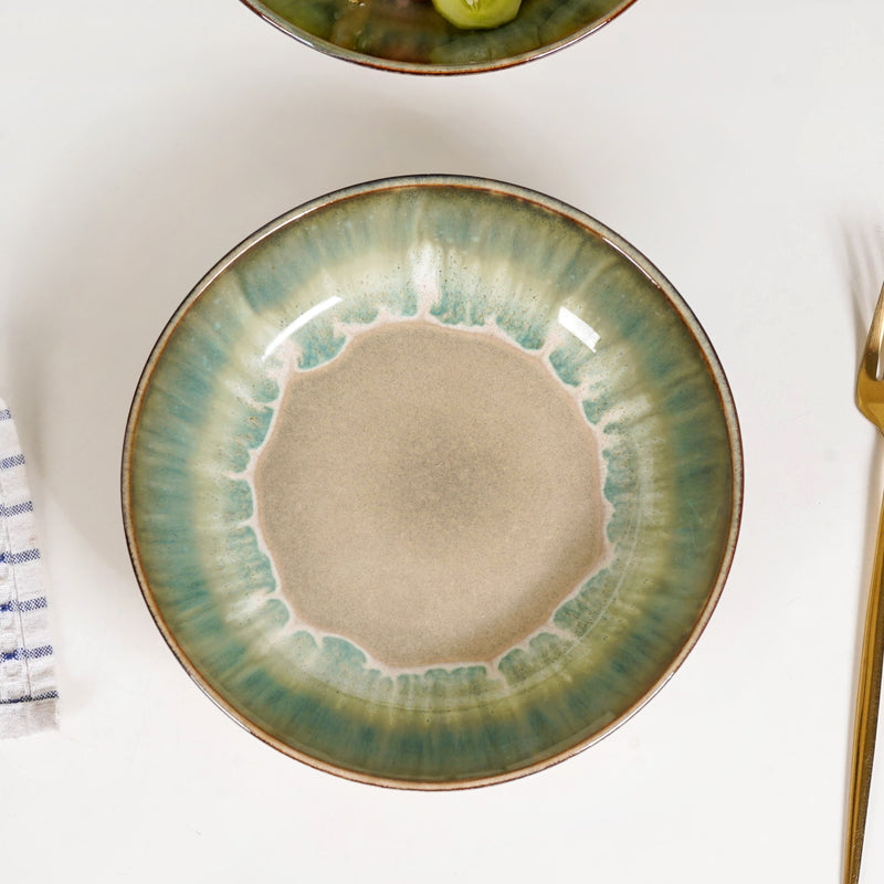 Abstract Ombre Green Ceramic Salad Bowl Set Of 2 20cm
