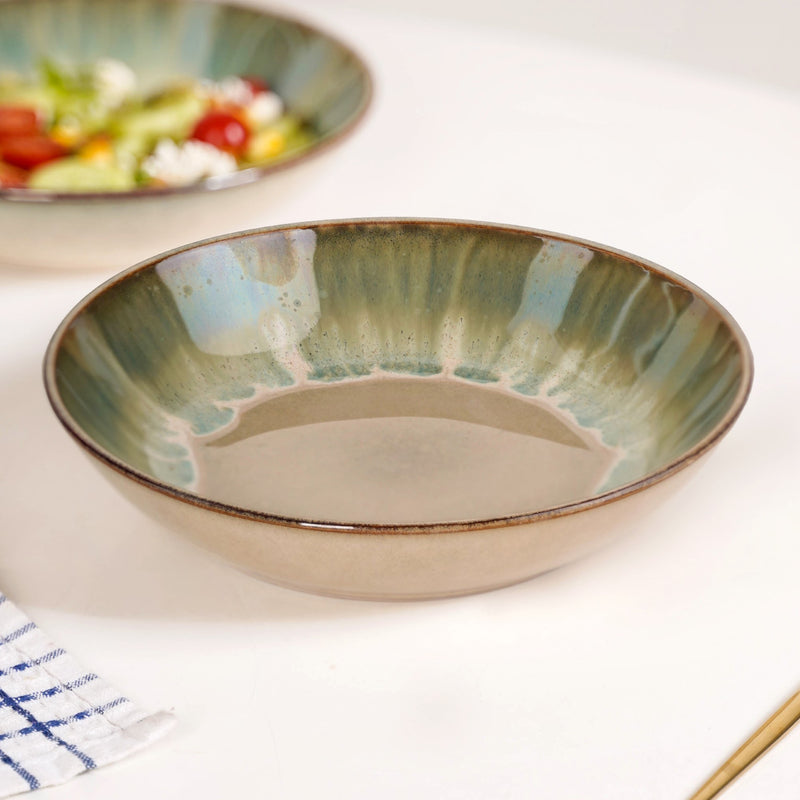 Abstract Ombre Green Ceramic Salad Bowl Set Of 2 20cm