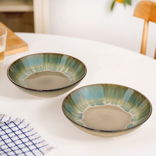 Abstract Ombre Green Ceramic Salad Bowl Set Of 2 20cm