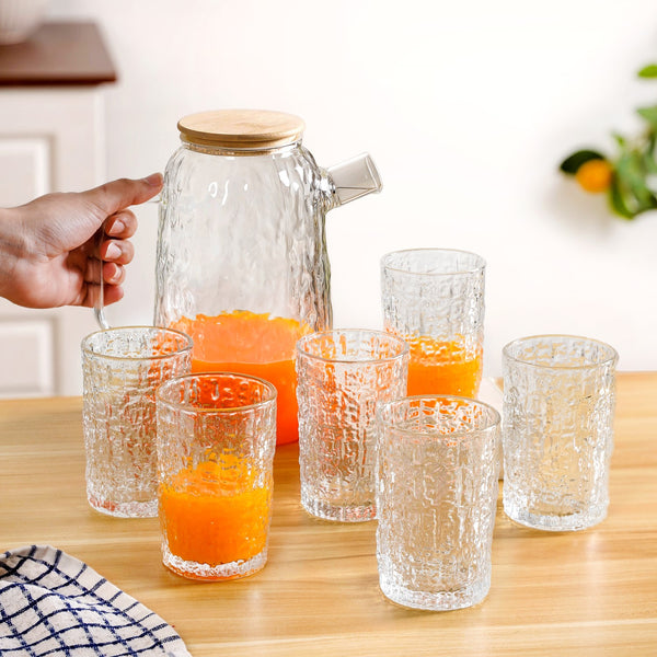 Textured Jug And Glass Set Of 7