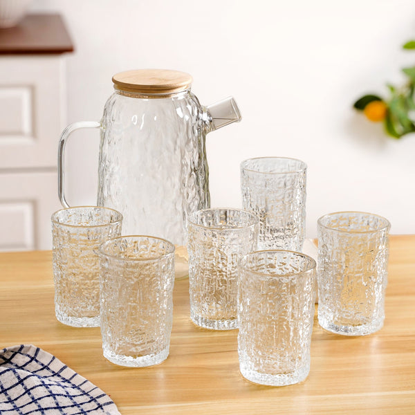 Textured Jug And Glass Set Of 7