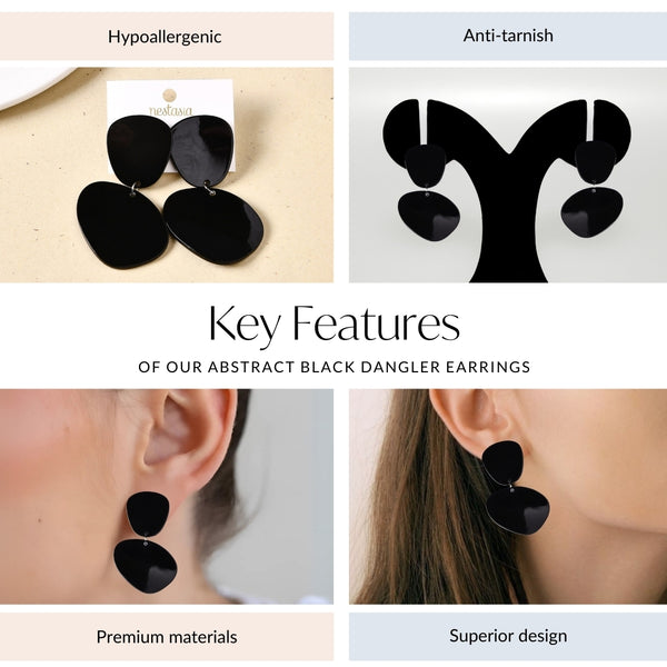 Abstract Black Dangler Earrings