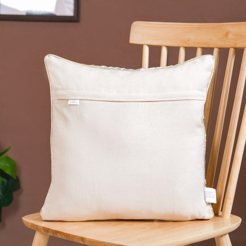 Artistic Handwoven Cushion Cover With Foil Print 15x15 Inch