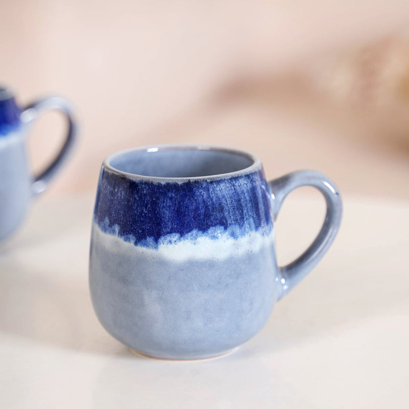Abstract Ombre Blue Ceramic Coffee Mug Set Of 4 230ml