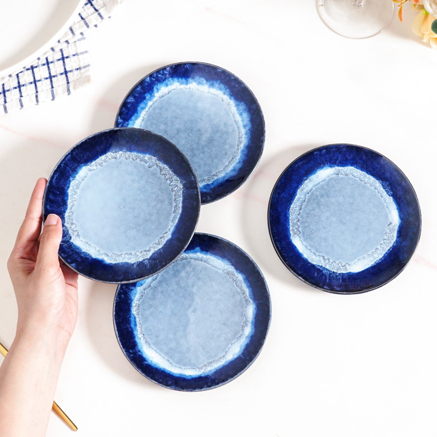Abstract Ombre Blue Ceramic Dessert Plate Set Of 4 15cm - Premium Small ...