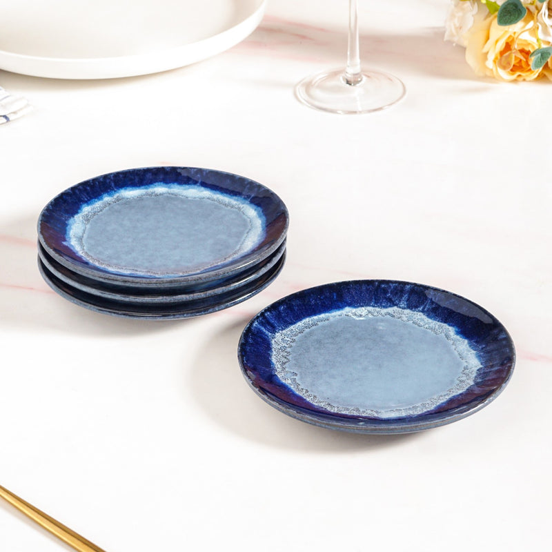 Abstract Ombre Blue Ceramic Dessert Plate Set Of 4 15cm