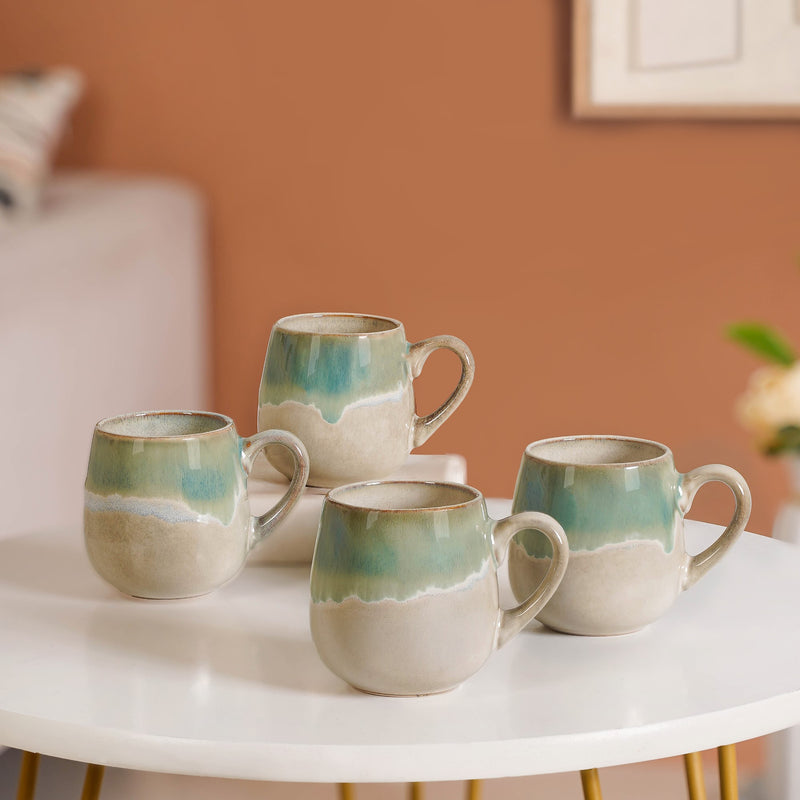 Abstract Ombre Green Ceramic Coffee Mug Set Of 4 230ml