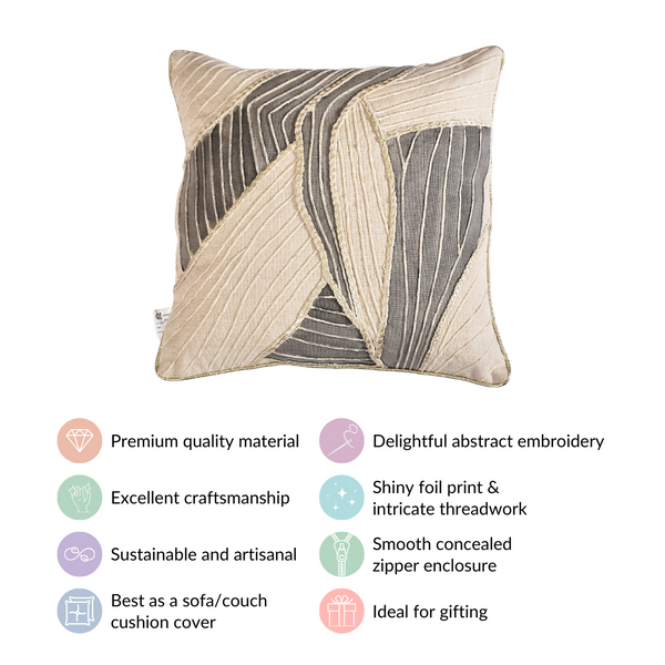 Artistic Handwoven Cushion Cover With Foil Print 15x15 Inch