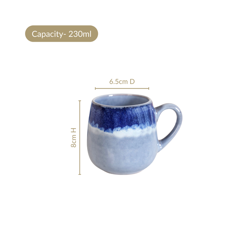 Abstract Ombre Blue Ceramic Coffee Mug Set Of 4 230ml