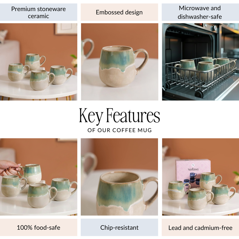 Abstract Ombre Green Ceramic Coffee Mug Set Of 4 230ml