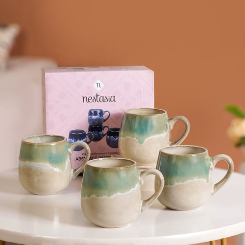Abstract Ombre Green Ceramic Coffee Mug Set Of 4 230ml