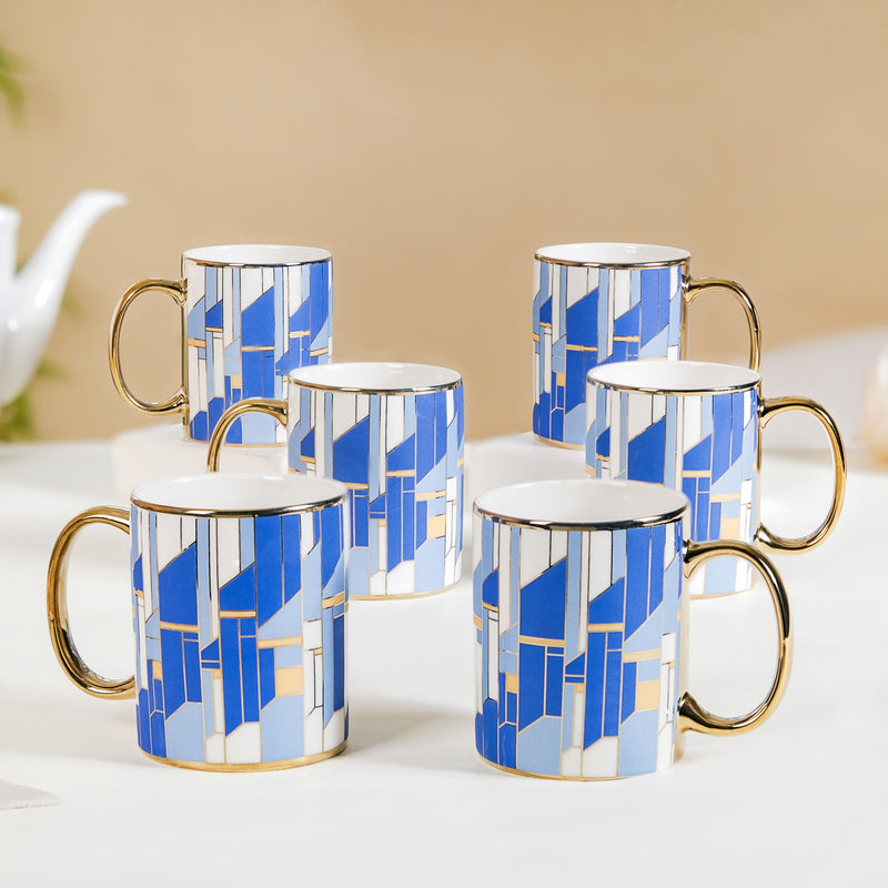 Blue Gold Tea Cup Set of 6 350ml - Tea cup set, coffee cup set, tea cups, coffee cups, ceramic tea cups