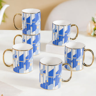 Blue Gold Tea Cup Set of 6 350ml - Tea cup set, coffee cup set, tea cups, coffee cups, ceramic tea cups