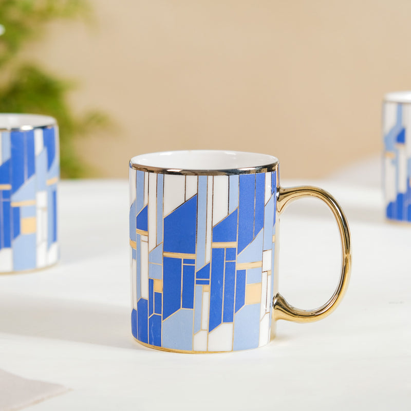 Blue Gold Tea Cup Set of 6 350ml - Tea cup set, coffee cup set, tea cups, coffee cups, ceramic tea cups