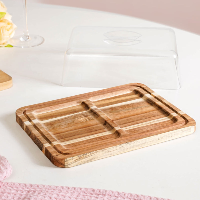 Acacia Bread Box With Transparent Cloche