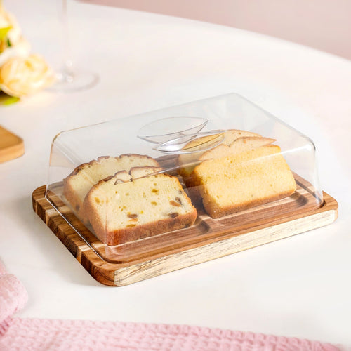 Acacia Bread Box With Transparent Cloche