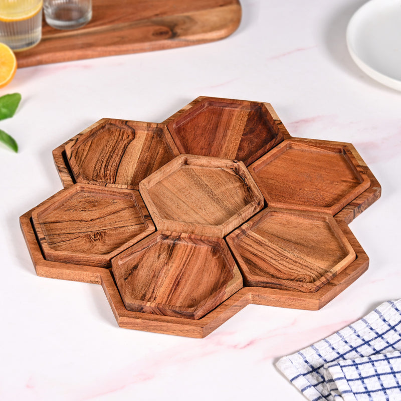 Acacia Honeycomb Wooden Platter