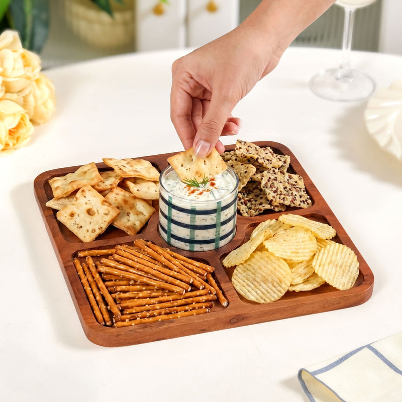 Platterazzi Sectioned Platter With Checkered Glass Bowl Set Of 2