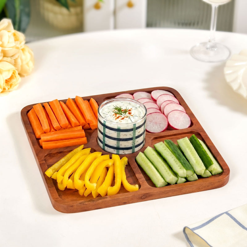 Platterazzi Sectioned Platter With Checkered Glass Bowl Set Of 2