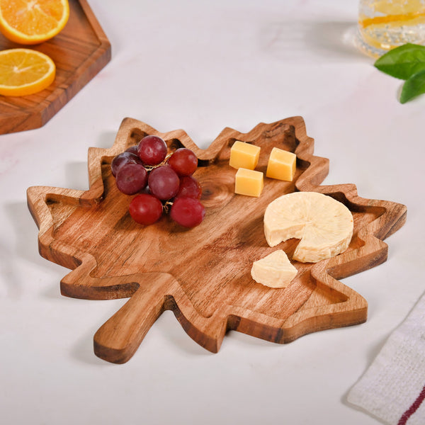 Acacia Wood Maple Leaf Serving Platter