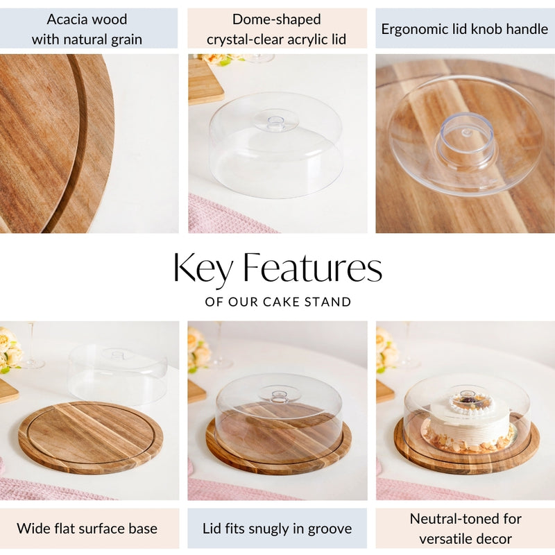 Acacia Dessert Stand With Cloche