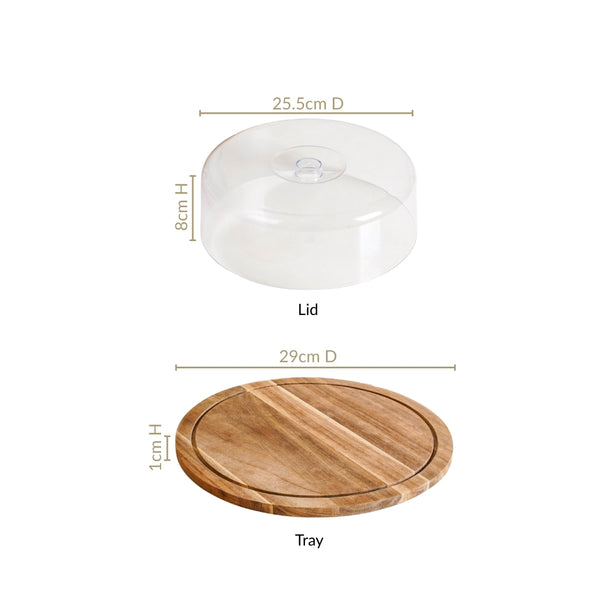 Acacia Wood Dessert Stand With Cloche 10 Inch