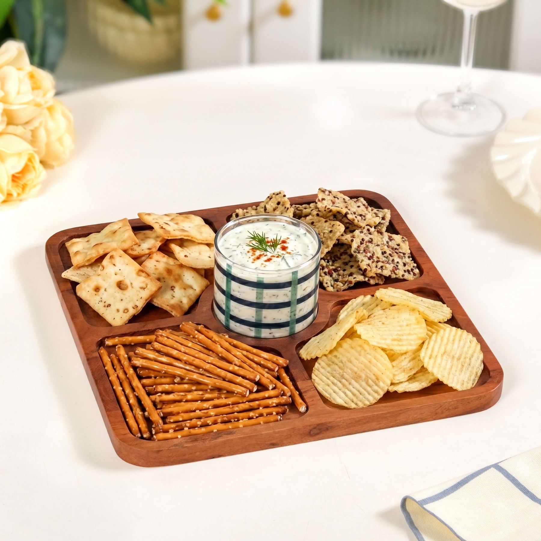 Platterazzi Sectioned Platter With Checkered Glass Bowl Set Of 2