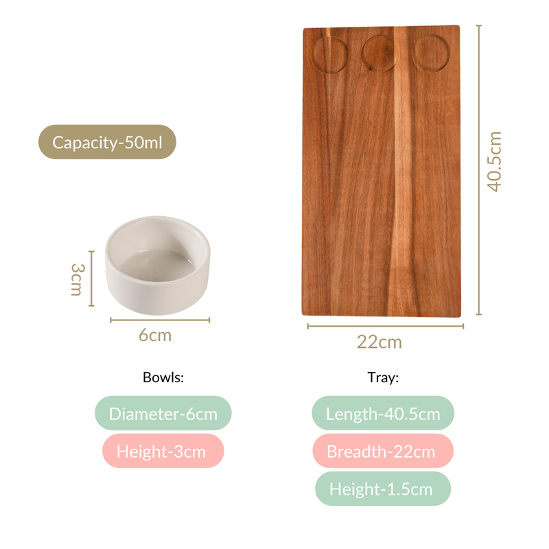 Acacia Wood Cheeseboard With Set Of 3 Small Bowls 50ml