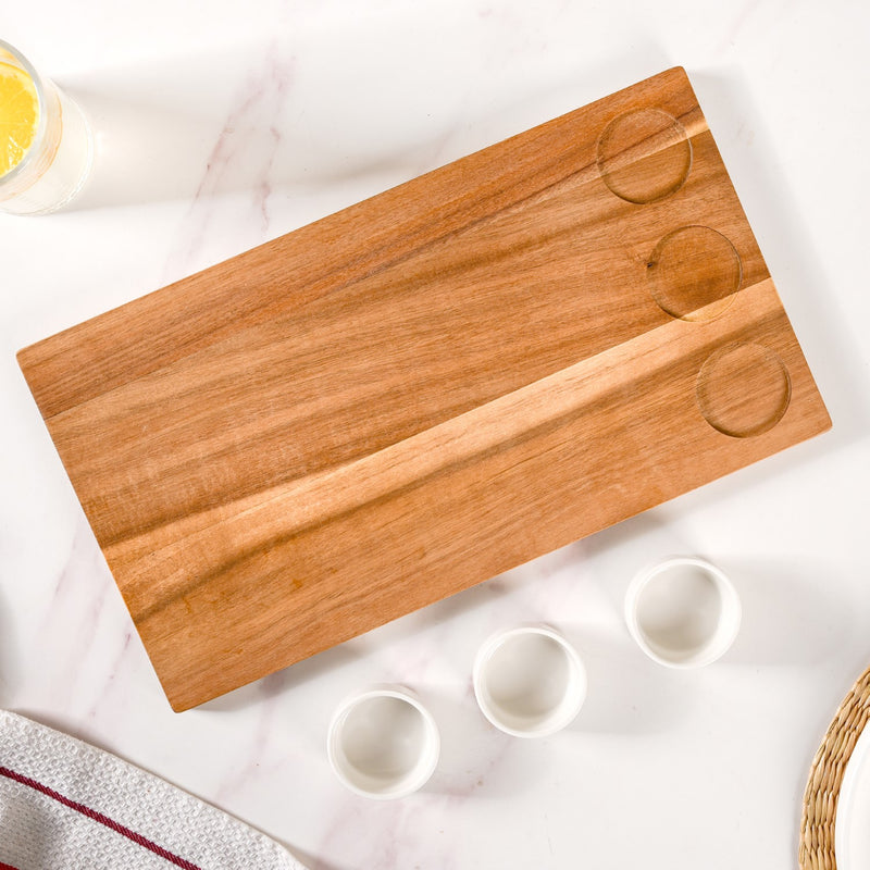 Acacia Wood Cheeseboard With Set Of 3 Small Bowls 50ml