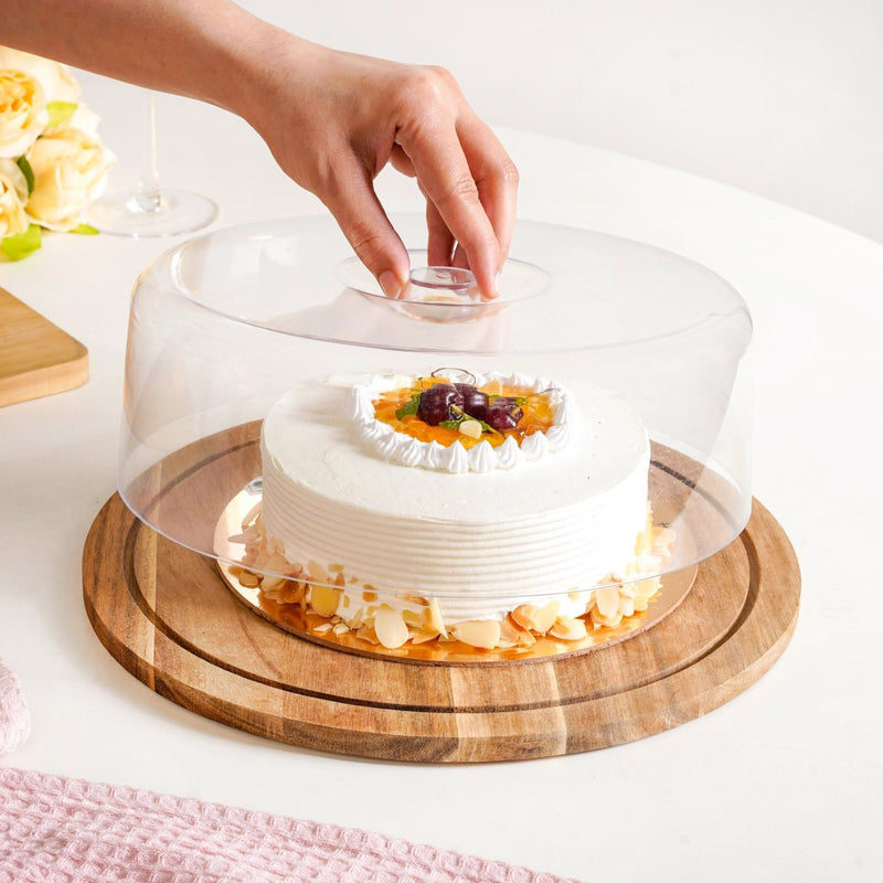 Acacia Wood Dessert Stand With Cloche 10 Inch