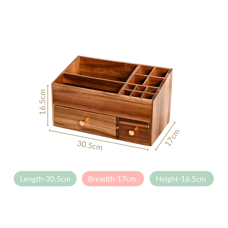 Acacia Wood Makeup Organiser Box For Dressing Table