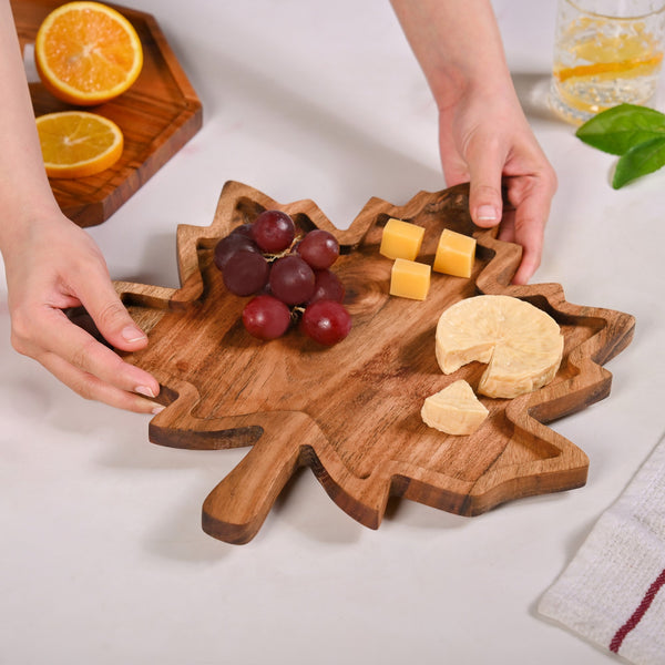 Acacia Wood Maple Leaf Serving Platter