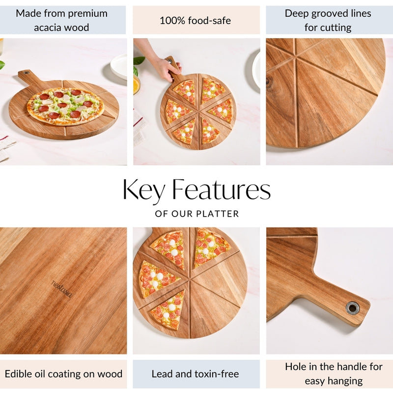 Acacia Wood Pizza Cutting And Serving Board 12 Inch